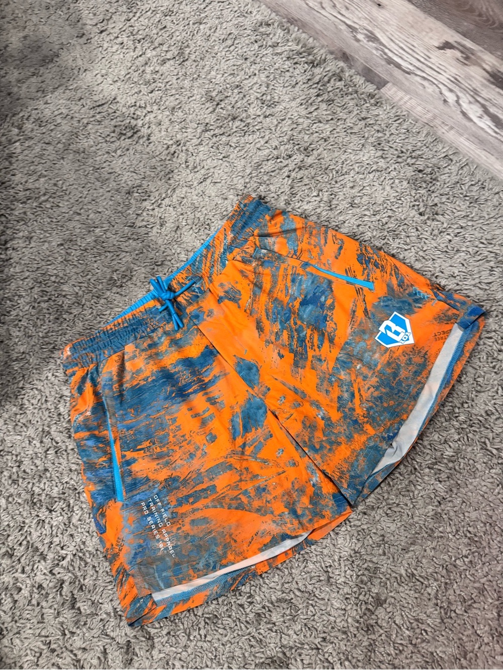 NWT Baseball Lifestyle 101 - Orange & Blue Abstract Print Athletic Shorts. M